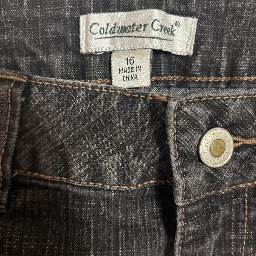 Coldwater Creek Denim Jeans Size 16 Gray Embroidery Womens Black